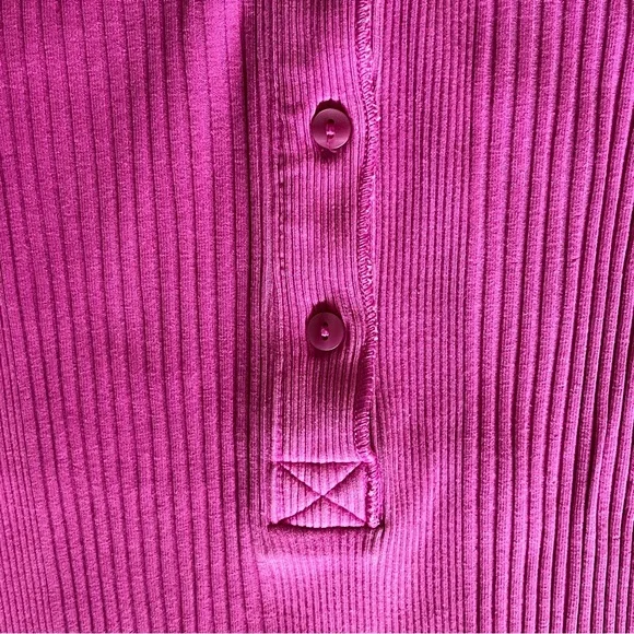 Aerie Road Trip Pink Ribbed Long Sleeve Henley Top - Picture 3 of 6